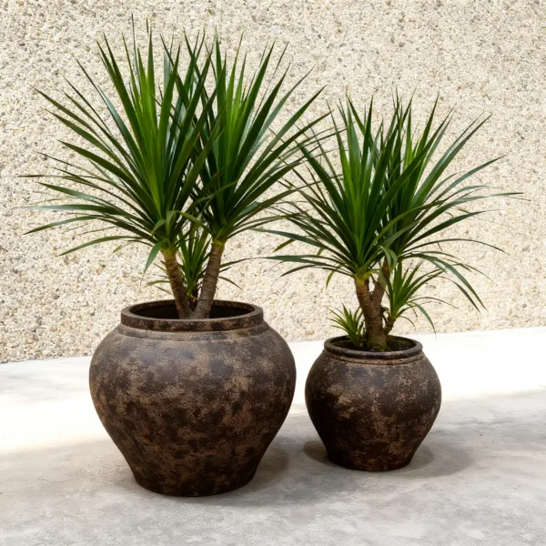 Aged Stone Round Urn Vase